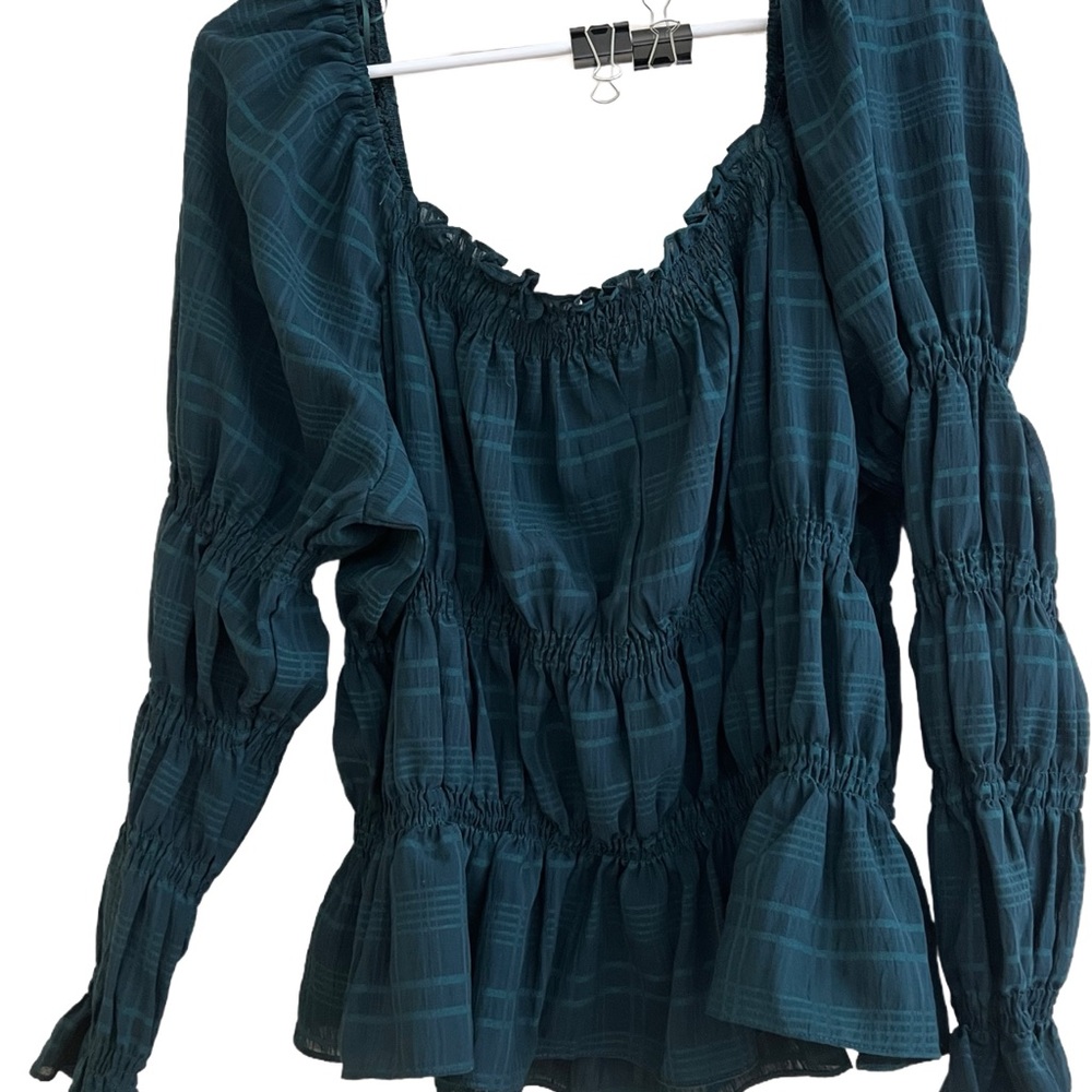 Teal Smocked Women's Top Plus Size